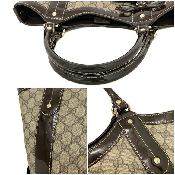 Gucci Tote Bag Beige Brown GG Supreme 203521 PVC Patent Leather GUCCI Handbag... - Picture 6 of 10